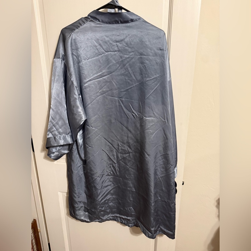 Silky Blue Kimono Robe with Belt - Picture 5 of 6